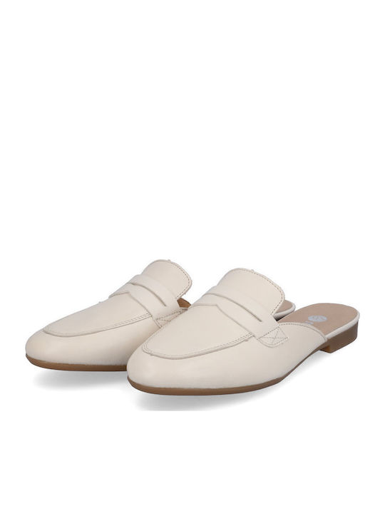 Flat Δερμάτινα Mules σε Μπεζ Χρώμα