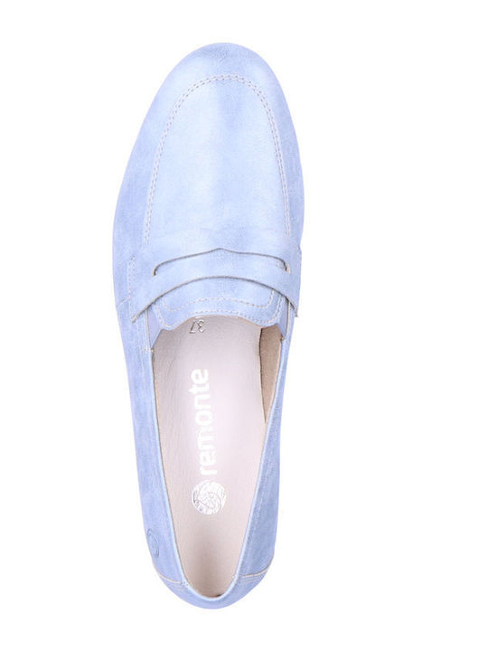 Leather Women's Moccasins in Light Blue Color