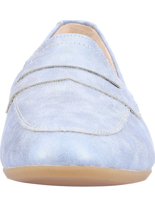 Leather Women's Moccasins in Light Blue Color