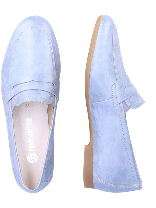 Leather Women's Moccasins in Light Blue Color