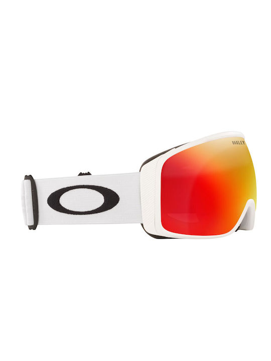 Oakley Flight Tracker Mască de Schi și Snowboard pentru Adulți Albă cu Lentilă Oglindă Roșie