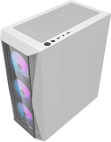 Darkflash DK352 Plus Gaming Midi-Turm Computergehäuse mit Seitenfenster und RGB-Beleuchtung Black / White