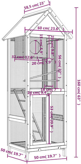 vidaXL Дървена Клетка За Птици 60x58.5x160см Сив