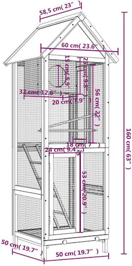 vidaXL Wooden Birds Cage 60x58.5x160cm Brown