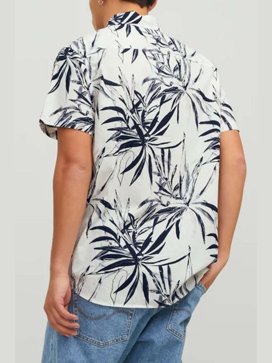 Jack & Jones Men's Shirt Short Sleeve Cotton Floral Cloud Dancer