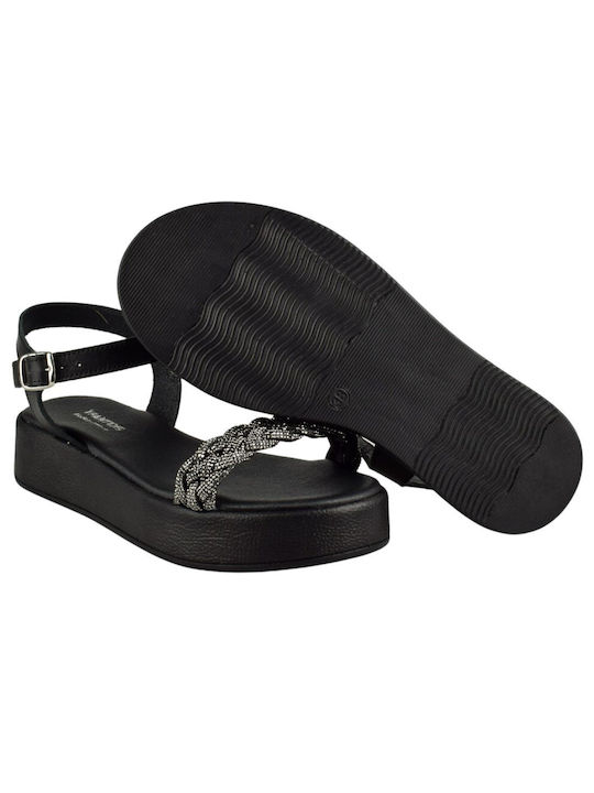 Yfantidis Damen Flache Sandalen in Schwarz Farbe