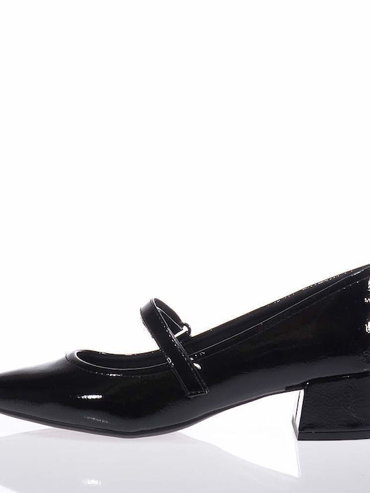 Marco Tozzi Patent Leather Pointed Toe Black Heels with Strap