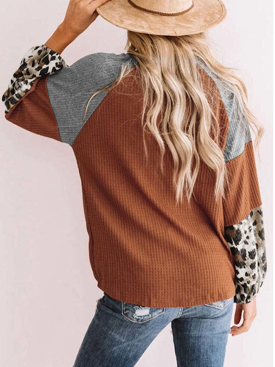 Amely Women's Long Sleeve Sweater Animal Print Orange