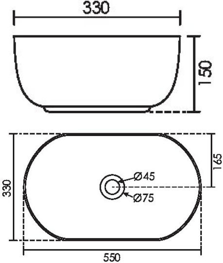 Soncera Nexa Aufgesetztes Waschbecken Porzellan 55x33x15cm Weiß