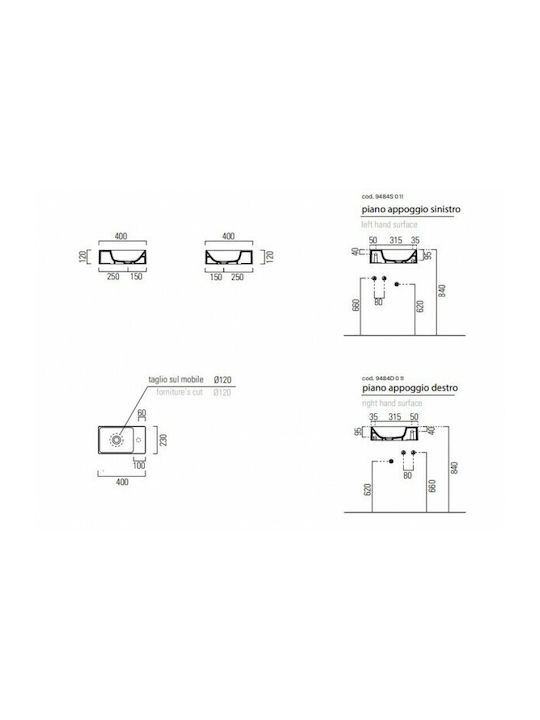 GSI Kube-X Countertop Sink Porcelain 40x23x12cm White
