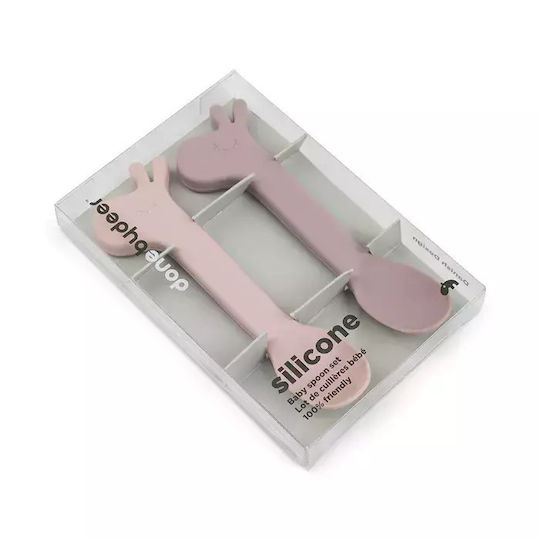 Done by Deer Baby Set with Spoons made of Silicone Pink 2pcs