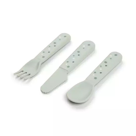 Done by Deer Baby Cutlery Set Happy Dots made of Plastic Green 2pcs