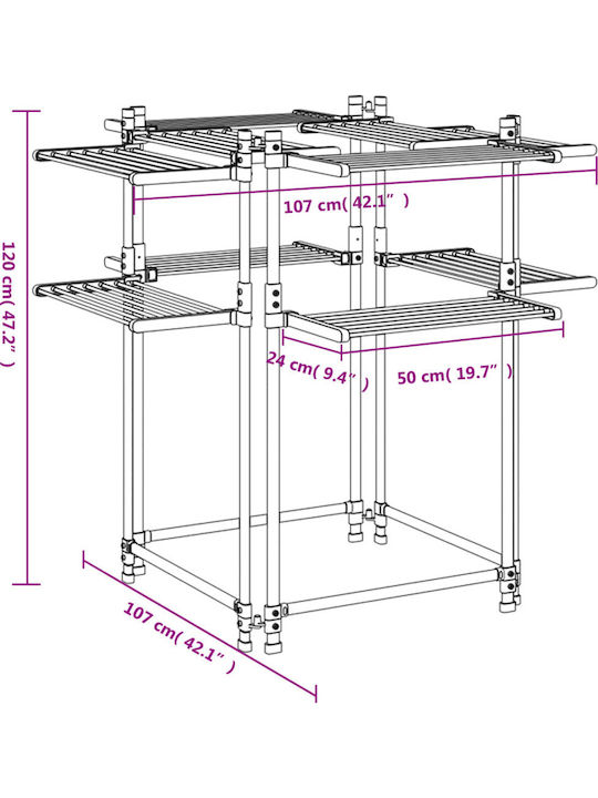 vidaXL Aluminum Folding Floor Clothes Drying Rack with Hanging Length 33m