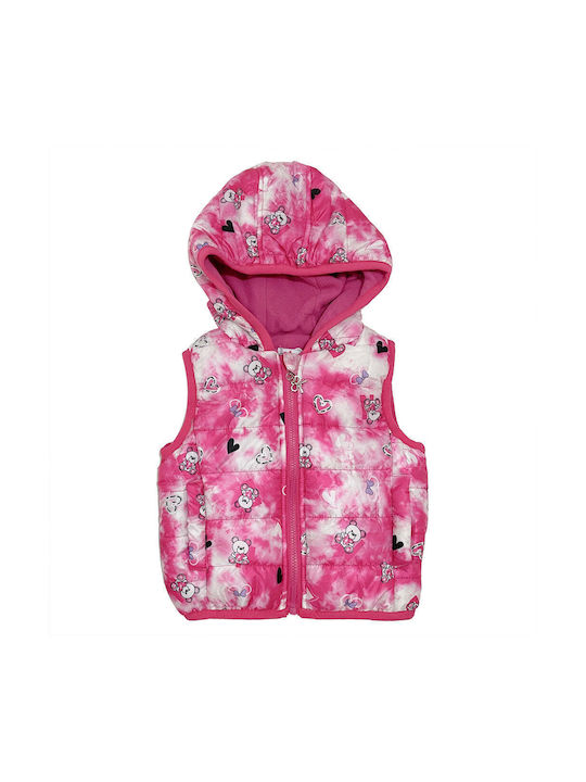 Ustyle Girls Quilted Coat Fuchsia Sleeveless with Lining & Ηood