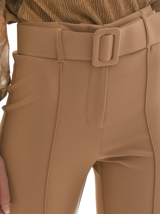Damen Stoff Capri Hose Beige