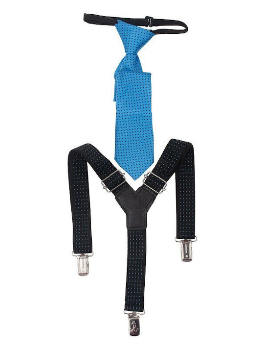 Papillon Kids Kids Suspenders Set with Tie with 3 Clips Light Blue