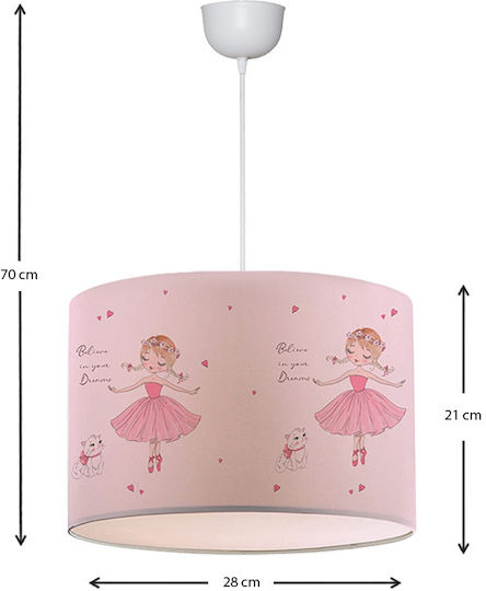 Megapap Kids Fabric Single Ceiling Light E27 Goofy Pink 60W 28x28cm