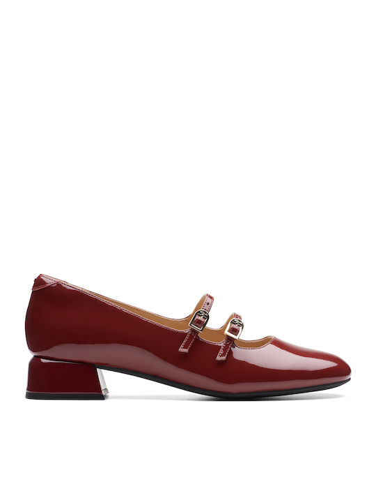 Patent Leather Burgundy Heels with Strap Shine