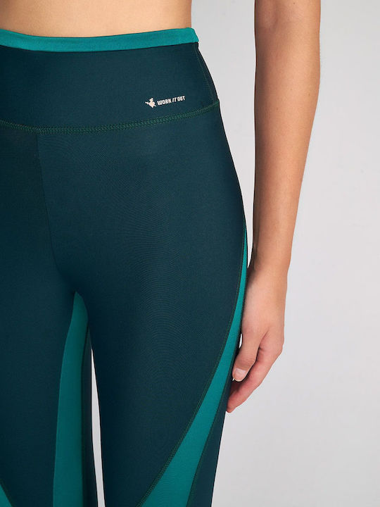 SugarFree Women's Long Training Legging Shiny & High Waisted Green