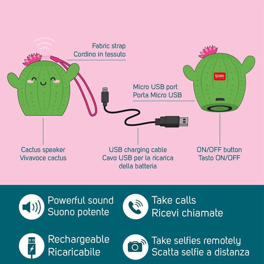 Legami Milano Pump Up The Volume Bluetooth Speaker 3W with Battery Life up to 3 hours Cactus
