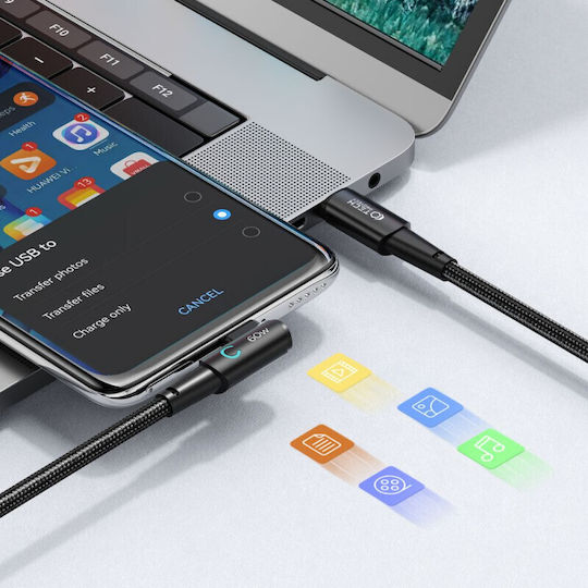 Tech-Protect Ultraboost ”L” Angle (90°) / Braided USB 2.0 Cable USB-C male - USB-C 60W PD Γκρι 2m