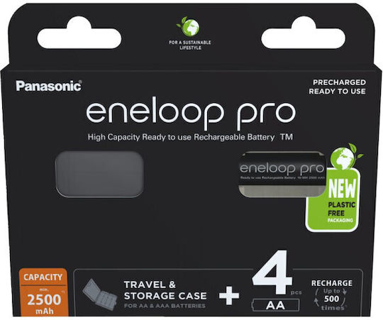 Panasonic Eneloop Pro With Battery Case Επαναφορτιζόμενες Μπαταρίες AA Ni-MH 2500mAh 1.2V 4τμχ