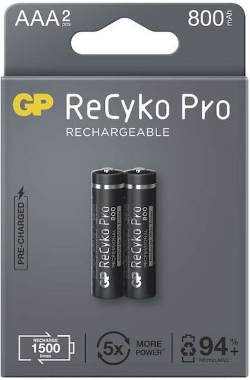 GP Batteries Recyko+ Pro Επαναφορτιζόμενες Μπαταρίες AAA Ni-MH 800mAh 1.2V 2τμχ