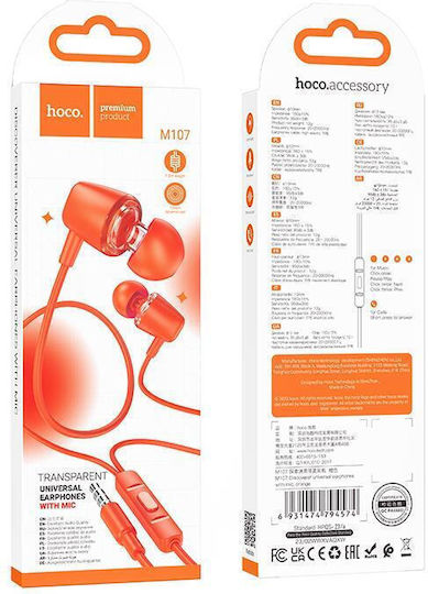 Hoco M107 Discoverer In-ear Handsfree with 3.5mm Connector Orange