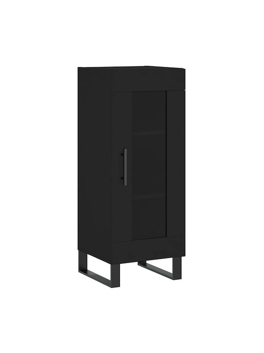 Floor Particle Board Living Room Display Cabinet with Glass Black 34.5x34x90cm