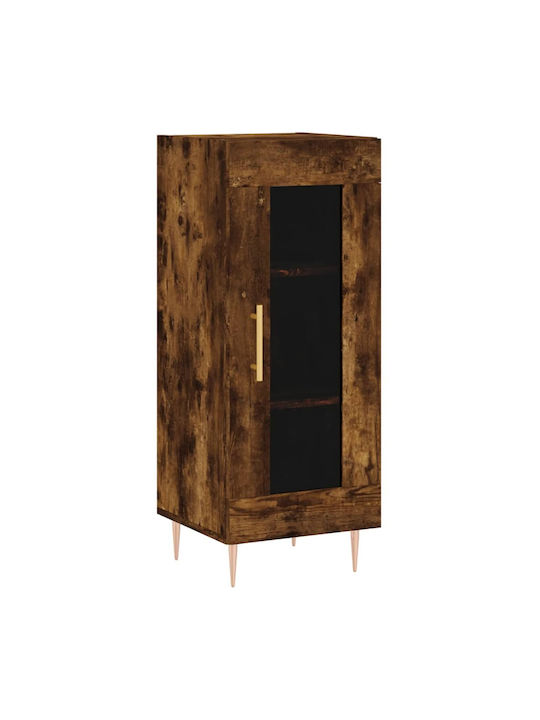 Floor Particle Board Living Room Display Cabinet with Glass Brown 34.5x34x90cm