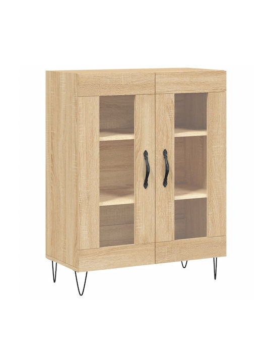 Floor-standing Living Room Display Cabinet made of Particleboard with Glass Brown 69.5x34x90cm