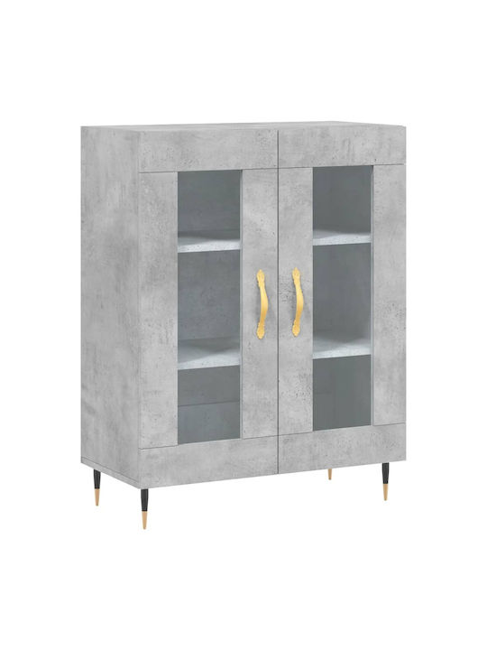 Floor-standing Living Room Display Cabinet made of Particleboard with Glass Gray 69.5x34x90cm