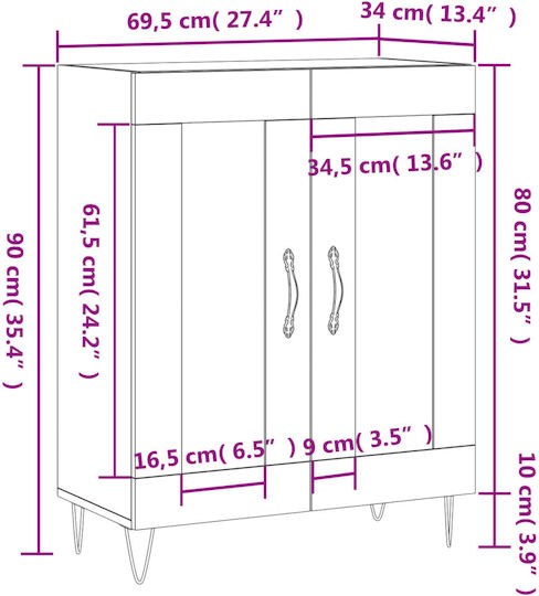 Living Room Display Cabinet from Particle Board with Brown Glass 69.5x34x90cm