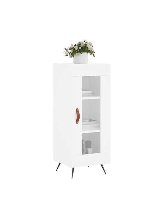 Floor-standing Living Room Display Cabinet made of Particleboard with Glass White 34.5x34x90cm