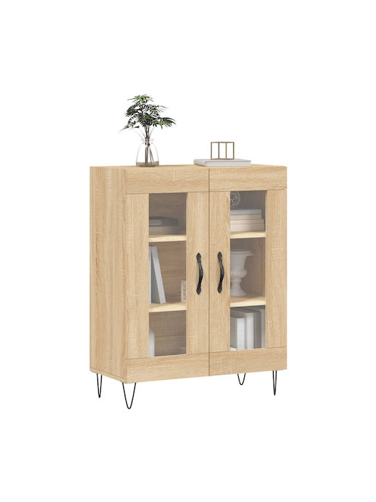 Floor-standing Living Room Display Cabinet made of Particleboard with Glass Brown 69.5x34x90cm