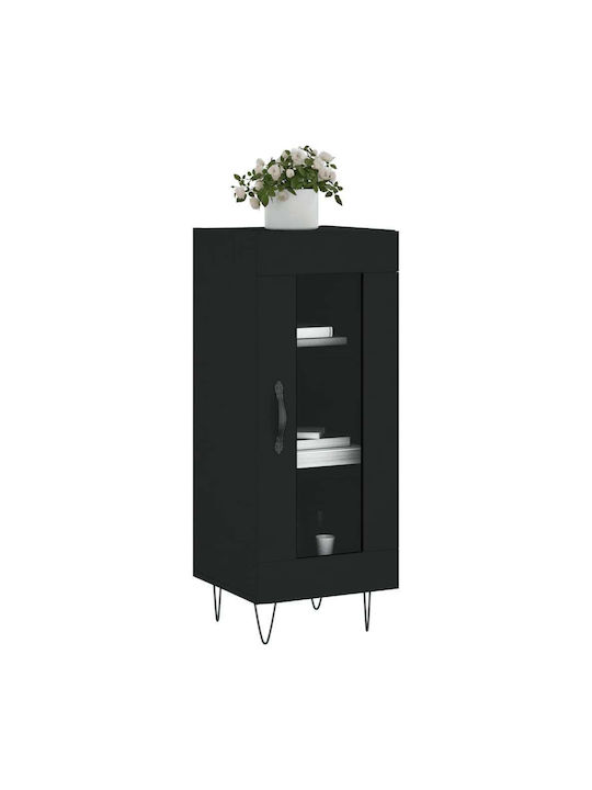 Floor-standing Living Room Display Cabinet made of Particleboard with Glass Black 34.5x34x90cm