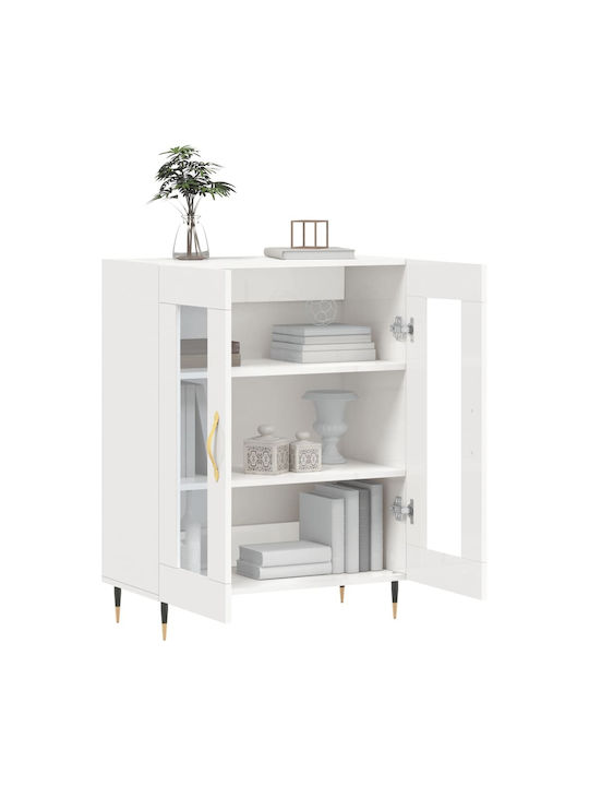 Floor-standing Living Room Display Cabinet made of Particleboard with Glass White 69.5x34x90cm