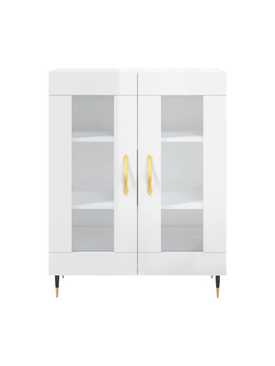 Floor-standing Living Room Display Cabinet made of Particleboard with Glass White 69.5x34x90cm