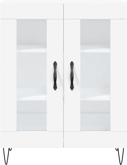Wohnzimmer Standvitrine aus Spanplatte Weiß mit Glas 69,5 x 34 x 90 cm