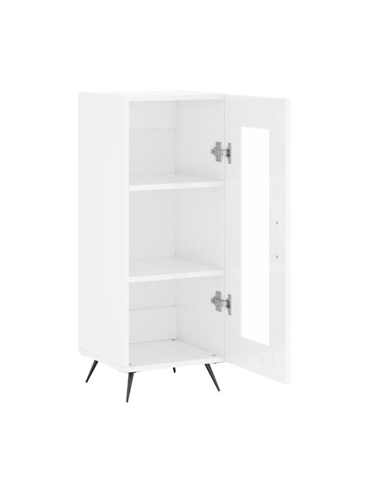Floor-standing Living Room Display Cabinet made of Particleboard with Glass White 34.5x34x90cm