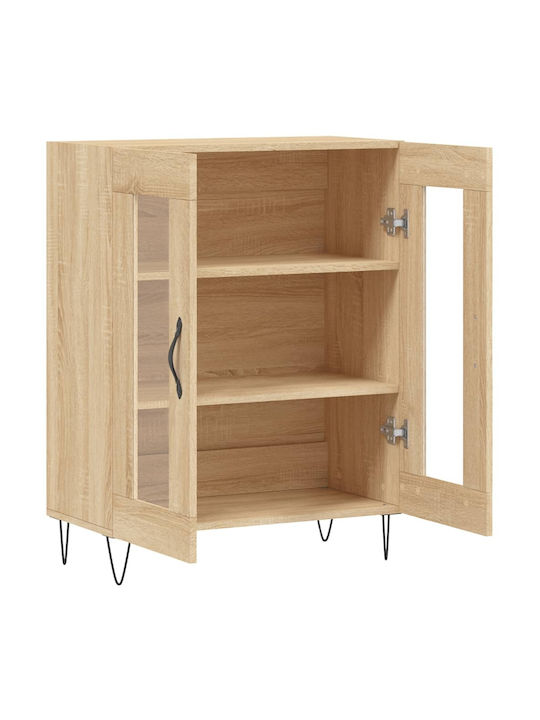Floor-standing Living Room Display Cabinet made of Particleboard with Glass Brown 69.5x34x90cm