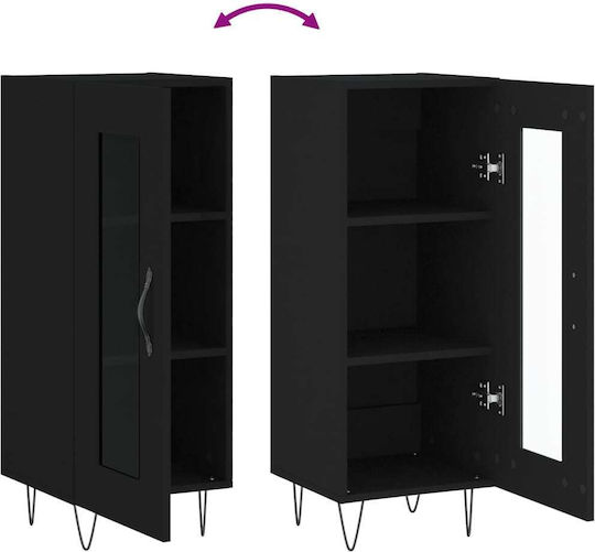 Bodenvitrine fürs Wohnzimmer aus schwarzer Spanplatte mit Glastür 34,5 x 34 x 90 cm