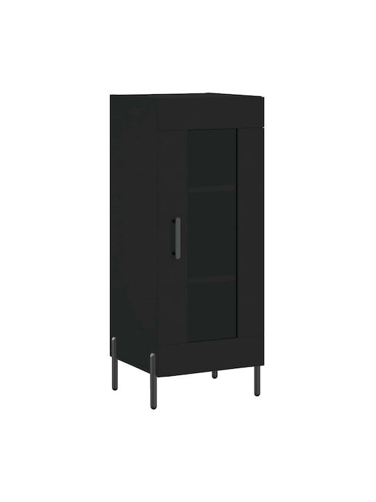 Floor-standing Living Room Display Cabinet made of Particleboard with Glass Black 34.5x34x90cm