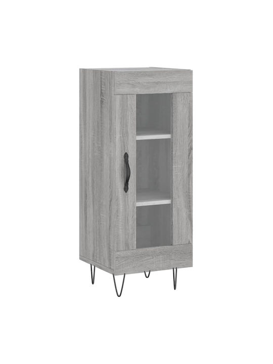 Floor Particle Board Living Room Display Cabinet with Glass Gray 34.5x34x90cm