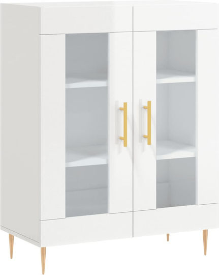 Dulapuri De Prezentare Pentru Sufragerie De Pardoseală Din Placă Din Lemn Agregat Vitrină Cu Geamuri Albă 69.5x34x90cm 827774