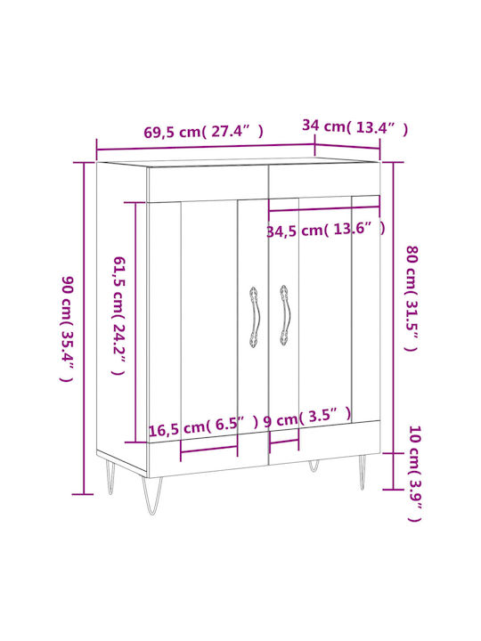 Wohnzimmer Vitrine aus Spanplatte mit Verglasung in Grau 69.5x34x90cm