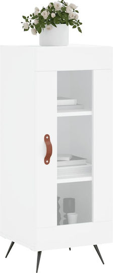 Vitrină de Podea pentru Sufragerie din Placă Aglomerată Albă cu Geam 34,5x34x90 cm