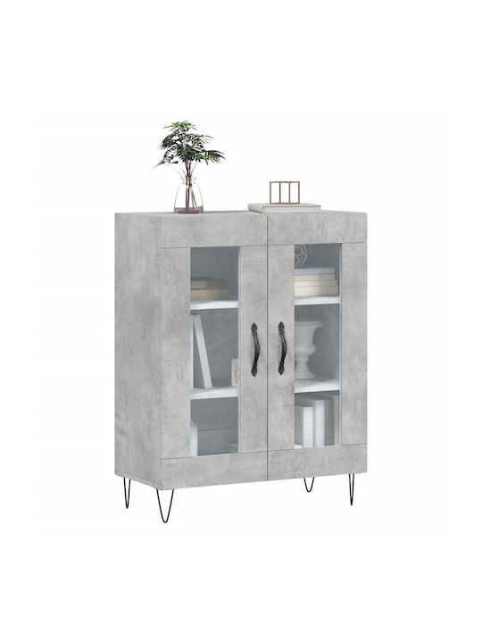 Wohnzimmer Vitrine aus Spanplatte mit Verglasung in Grau 69.5x34x90cm
