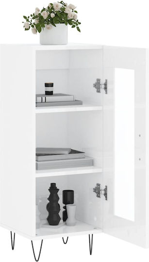 Living Room Display Cabinet from Particle Board with Windowed White 34.5x34x90cm