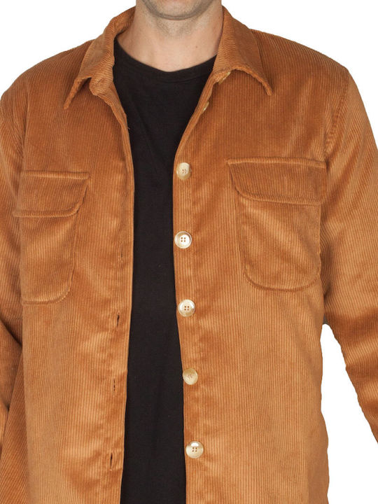 Bigbong Men's Shirt Long Sleeve Corduroy Brown